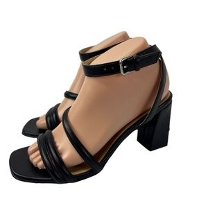 Naturalizer Rizzo Sandal Womens 8 Black‎ Block Heel Asymmetrical Strap Buckle
